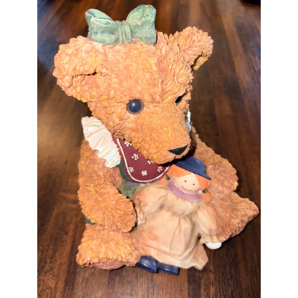 Vintage Style Resin Teddy Bear Coin Bank with Rag Doll Figurine Nursery Decor